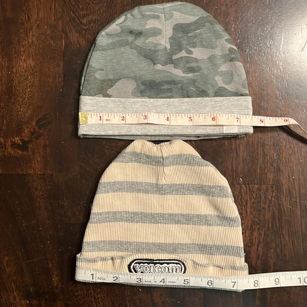 7 For All Mankind Baby Camo Beanie AND Volcom Striped Beanie BUNDLE